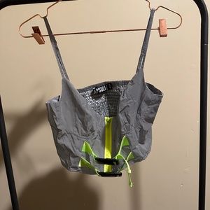 gray and neon green crop top